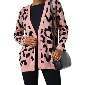 Madeleine Thompson Cecelia Pink Leopard Wool Cashmere Cardigan